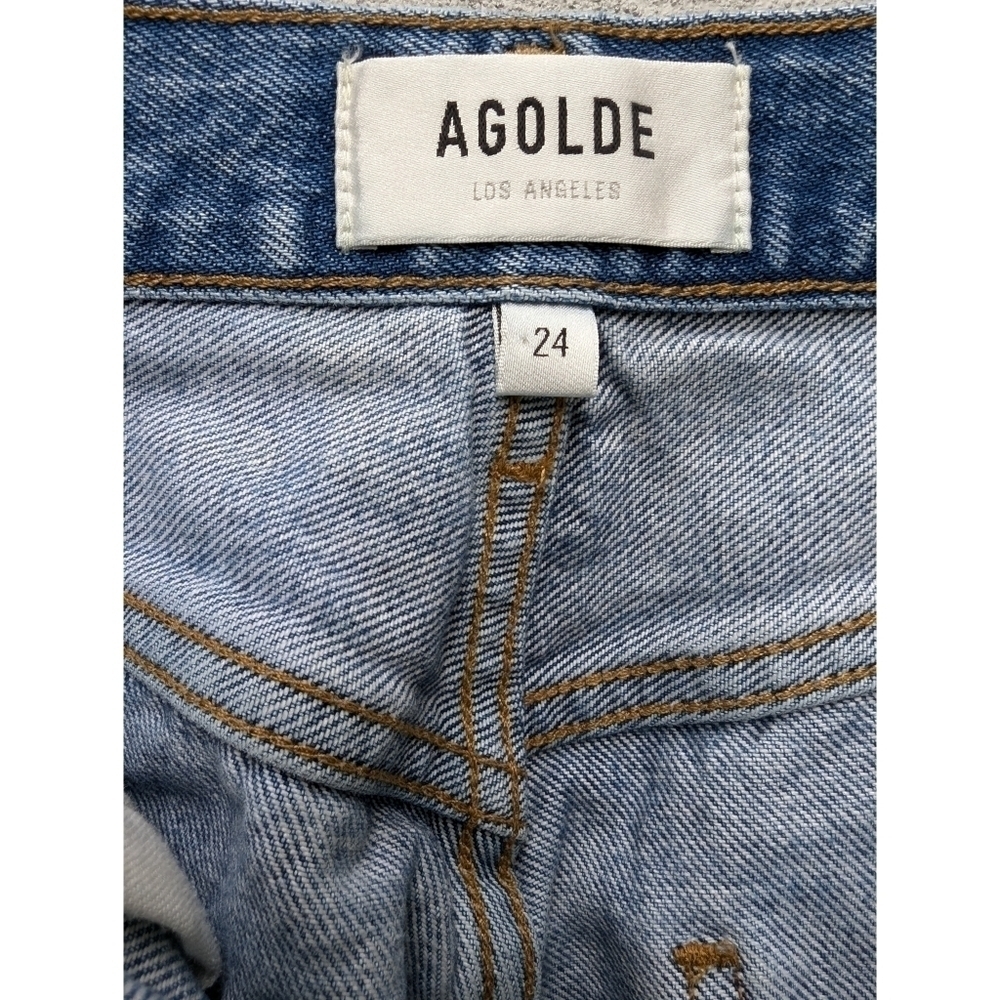 AGOLDE Riley High Rise Straight Crop Jeans 24 Medium Wash Raw Hem Button Fly - Picture 6 of 7